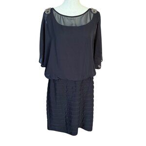 R & M Richards black open short sleeve embellished knee length dress size 10